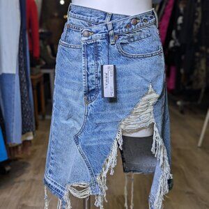 R13 Denim Distressed Skirt